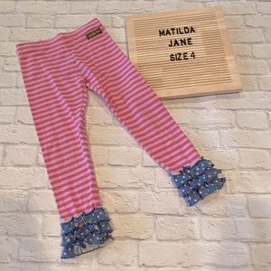 Matilda Jane Striped Ruffle Leggings Girls Size 4